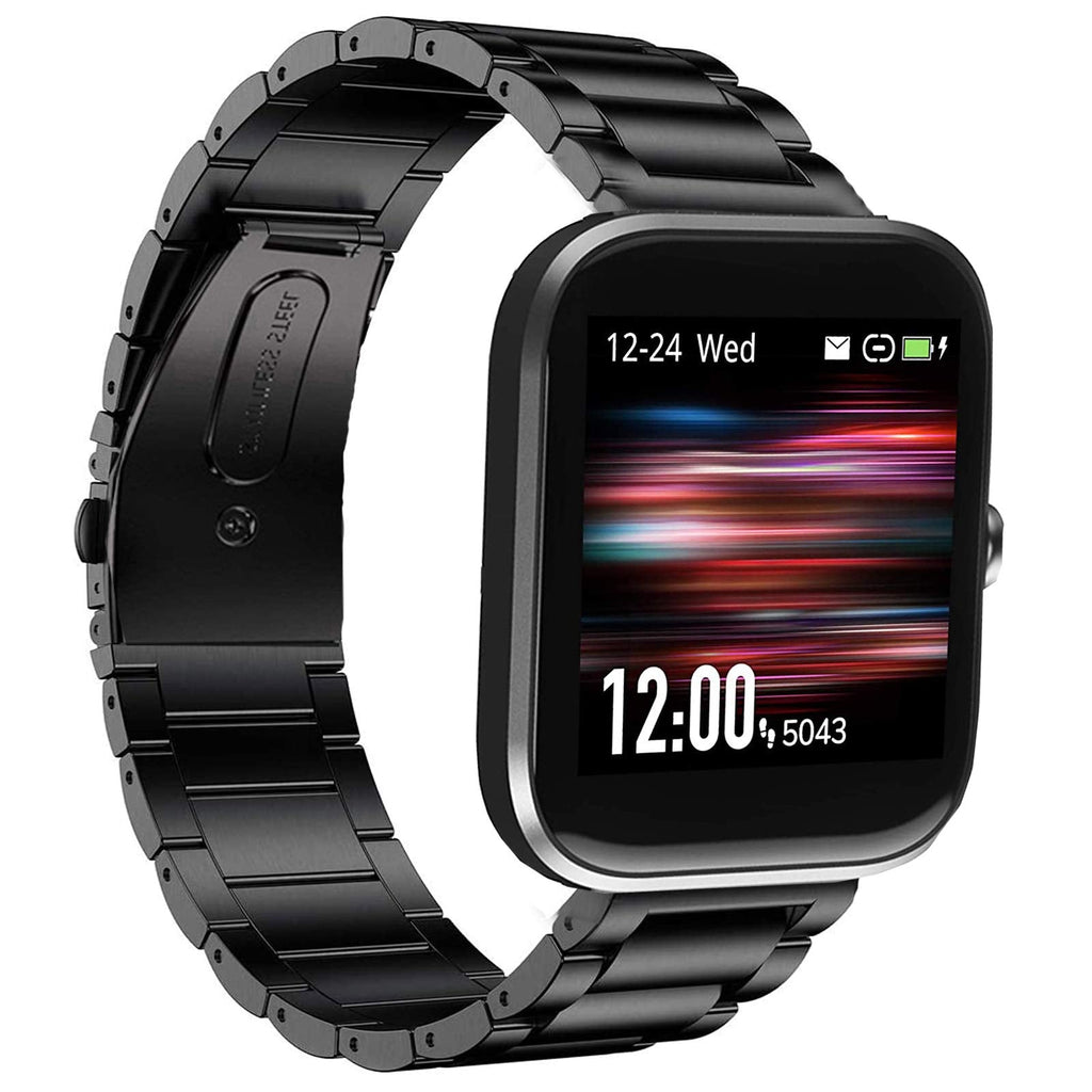 [Australia - AusPower] - Compatible with Virmee VT3 Bands, YOUkei Stainless Steel Metal Replacement Strap Bracelet Compatible with Virmee VT3 Smartwatch (Black) Black 