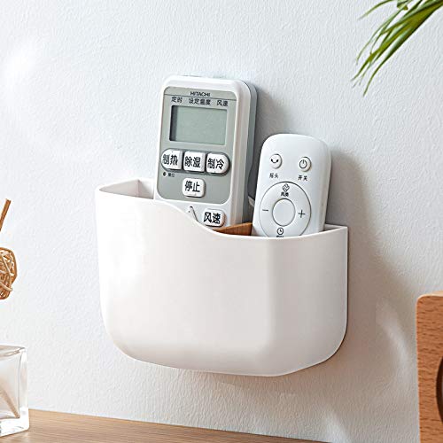 [Australia - AusPower] - SUNFICON Adhesive Remote Control Holder Wall Mount Media Player Controller Holder Universal TV Remote Organizer Caddy Box Tray Hollow Bottom Slot Easy Phone Charging Home Office Desk Nightstand White 