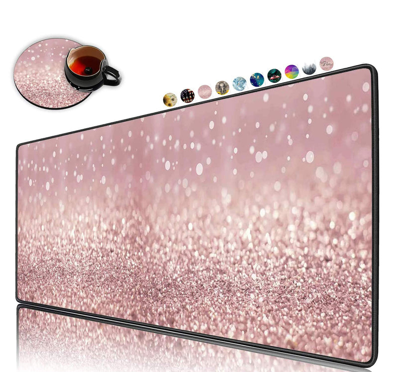 [Australia - AusPower] - Extended Gaming Mouse Pad and Coaster, Large Non-Slip Rubber Base Mousepad with Stitched Edges, Waterproof Mouse Mat Desk Pad for Work, Game, Office, Home -Rose Gold Rainbow Glitter Ya-mousepad-5-33 