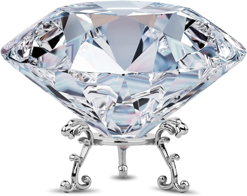 [Australia - AusPower] - MerryNine Top K9 Clear Crystal Diamond Paperweight Decoration with Sliver Triangle Base, Decoration Wedding, Store, Home, Office, Bar ect; Best Gift for Lover, Family and Friends ect. (White, 80mm) 