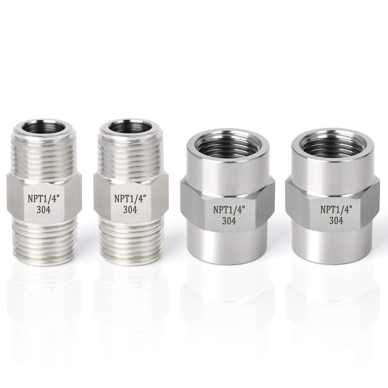[Australia - AusPower] - TAISHER 304 Stainless Steel Pipe Fitting, Hex Nipple, Coupling,1/4 x 1/4 NPT Male Thread Pipe, 1/4 x 1/4 NPT Female Thread Pipe 1/4" NPT 
