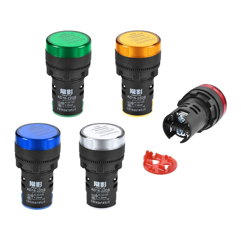 [Australia - AusPower] - uxcell Energy Saving LED Indicator Light AC/DC 110V Dustproof Waterproof Signal Pilot Lamp for Electrical Equipment Power Operating Status, Red Green Yellow Blue White 5 Colors, Pack of 5 