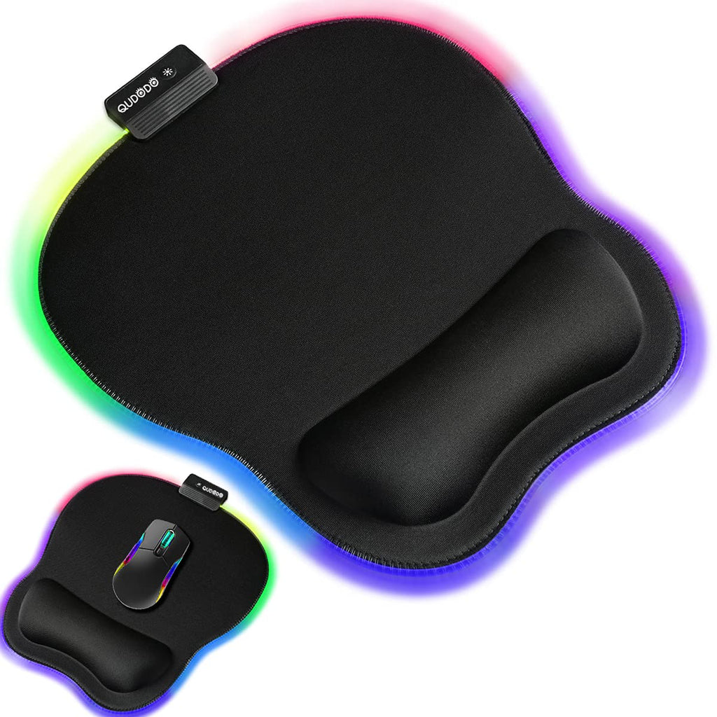 [Australia - AusPower] - Qudodo RGB Ergonomic Mouse Pad with Wrist Support,11.2 x 9.3 in Mouse Pads Lycra Fabric with Non-Slip PU Base,Static,Breathing Cycle for Home Office Working Studying Games & Pain Relief (Black) Black 