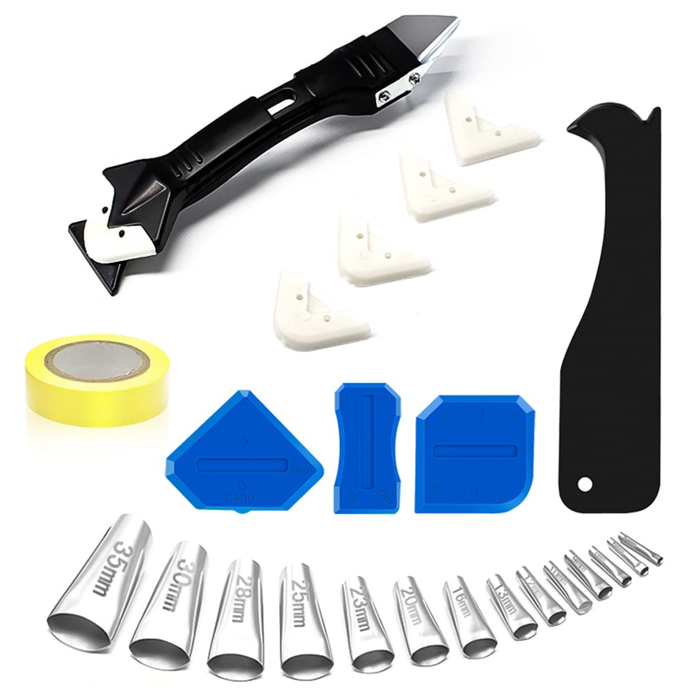 [Australia - AusPower] - King&Charles Caulking Tool, 26pcs Silicone Caulking Tool Kit - Caulk Remover& Glass Glue Angle Scraper - 3 in 1 Caulking Finishing Tools 