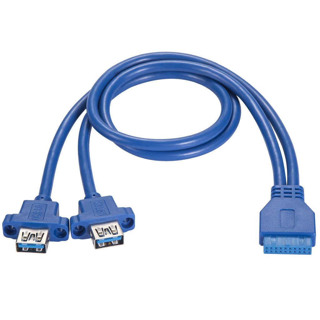 [Australia - AusPower] - BEYIMEI 2 Ports USB 3.0 Front Panel Cable, 19-pin to Double A Connector, USB 3.0 Adapter Cable DIY Housing, with Screws -Blue (50cm / 1.64 ft) BLUE 