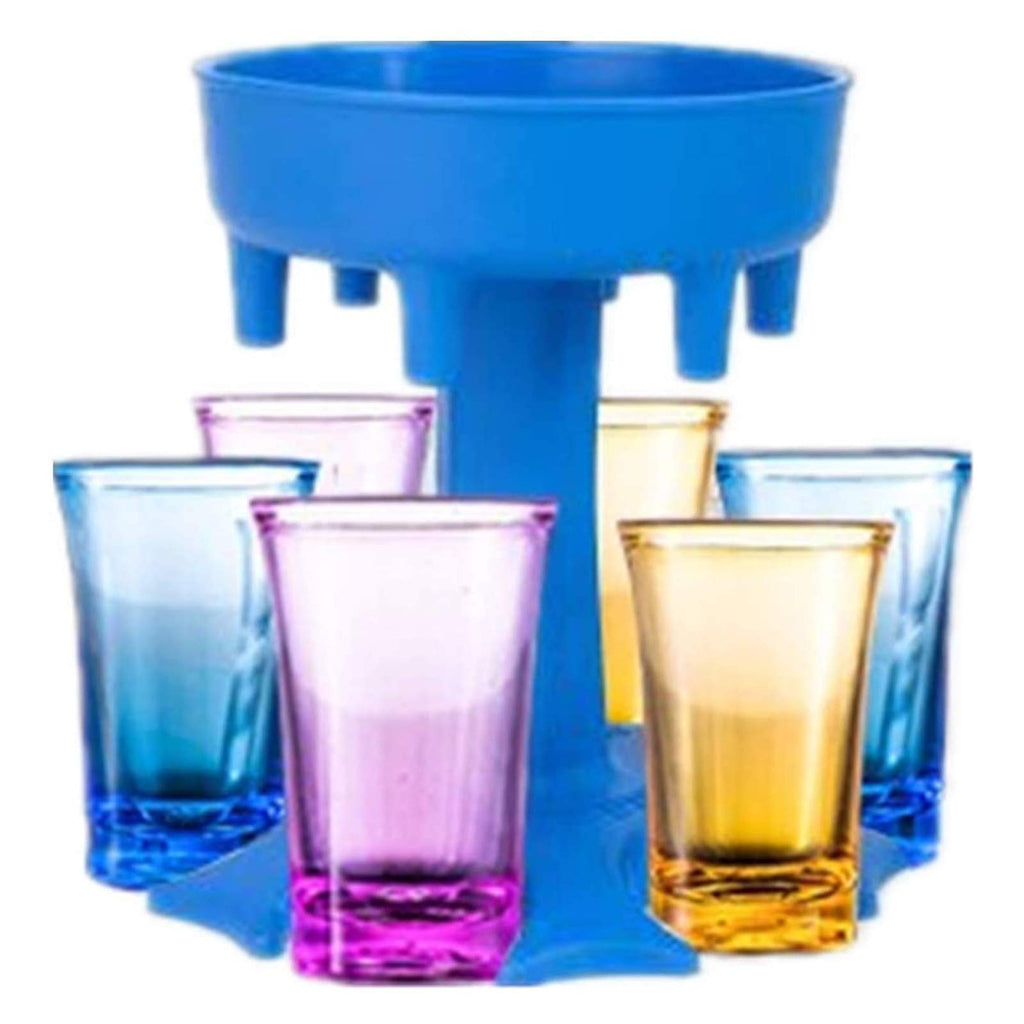 [Australia - AusPower] - JOLIXIEYE 6 Shot Glass Dispenser Holder Dispenser For Filling Liquids Bar Shot Dispenser Party Started Faster Wine Glass Dispenser for Home, Bar, Party, Drinking Games (Blue/With 6 Cups) 