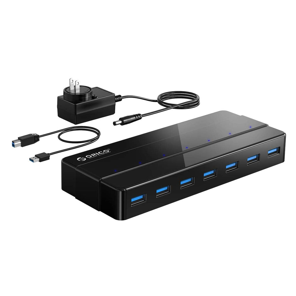 [Australia - AusPower] - Powered 7-Port USB 3.0 Hub, ORICO USB Data Hub with 12V Power Adapter, Multi USB 3.0 Splitter with 3.3 Ft Long USB Cable for PC, Laptop, Keyboard, Mouse, HDDs and More-Black 7 Port USB Hub 
