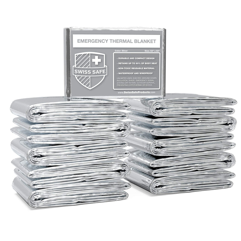 [Australia - AusPower] - Swiss Safe Emergency Mylar Thermal Blankets, Designed for NASA, Outdoors, Survival, First Aid, Silver, 10 Pack 
