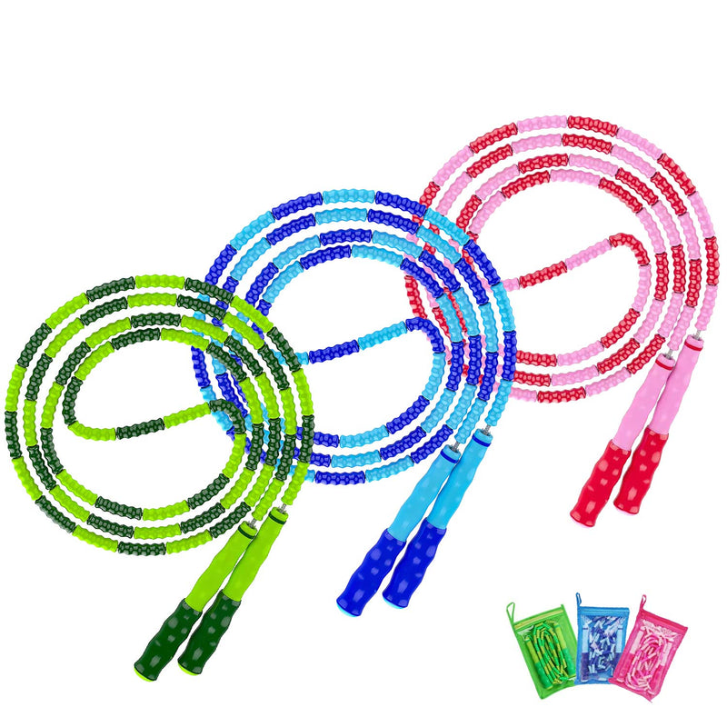 [Australia - AusPower] - Jump Rope, 3 Pack Adjustable Length Tangle-Free Segmented Soft Beaded Skipping Rope, Fitness Jump Rope for Kids, Man, and Women Weight Loss 9.2 Feet 