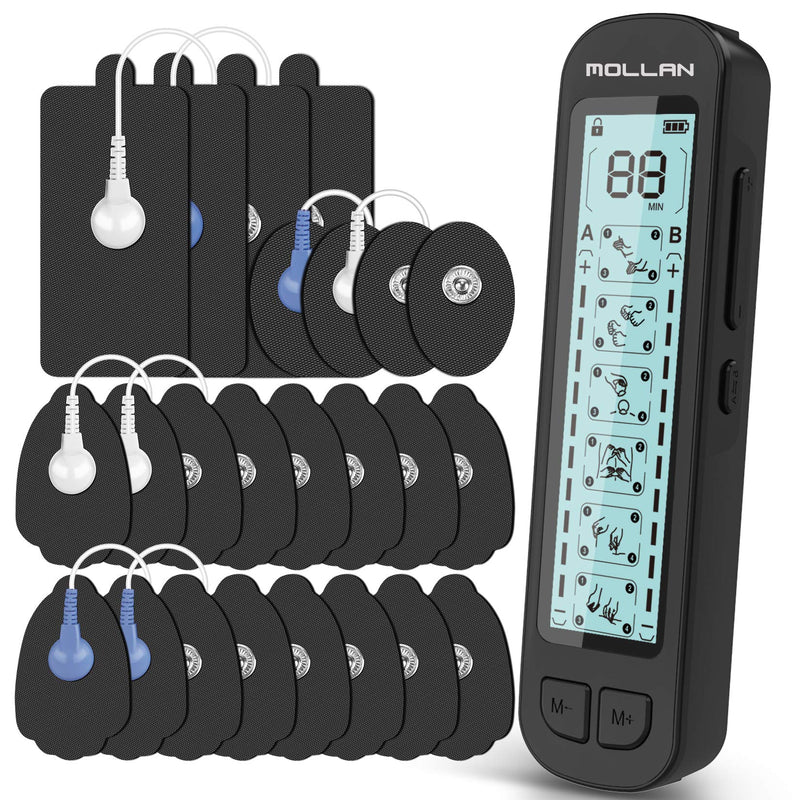 [Australia - AusPower] - Mollan Dual Channel TENS Unit 24 Modes Electronic Pulse Massager with 12x2 Electrode Pads, EMS Muscle Stimulator Therapy for Lower, Shoulder, Arm, Back, Leg, Foot, and Arthritis Pain 