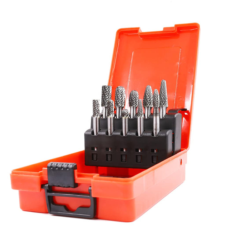 [Australia - AusPower] - WUWTOOLS Tungsten Carbide Rotary Burrs Set 1/4 Shank file bit 10PCS Double cut Rotary tool Die grinder Drill Accessories Metal Steel Wood Glass Plastic Stone DIY Carving Polishing Cutting Shaping 