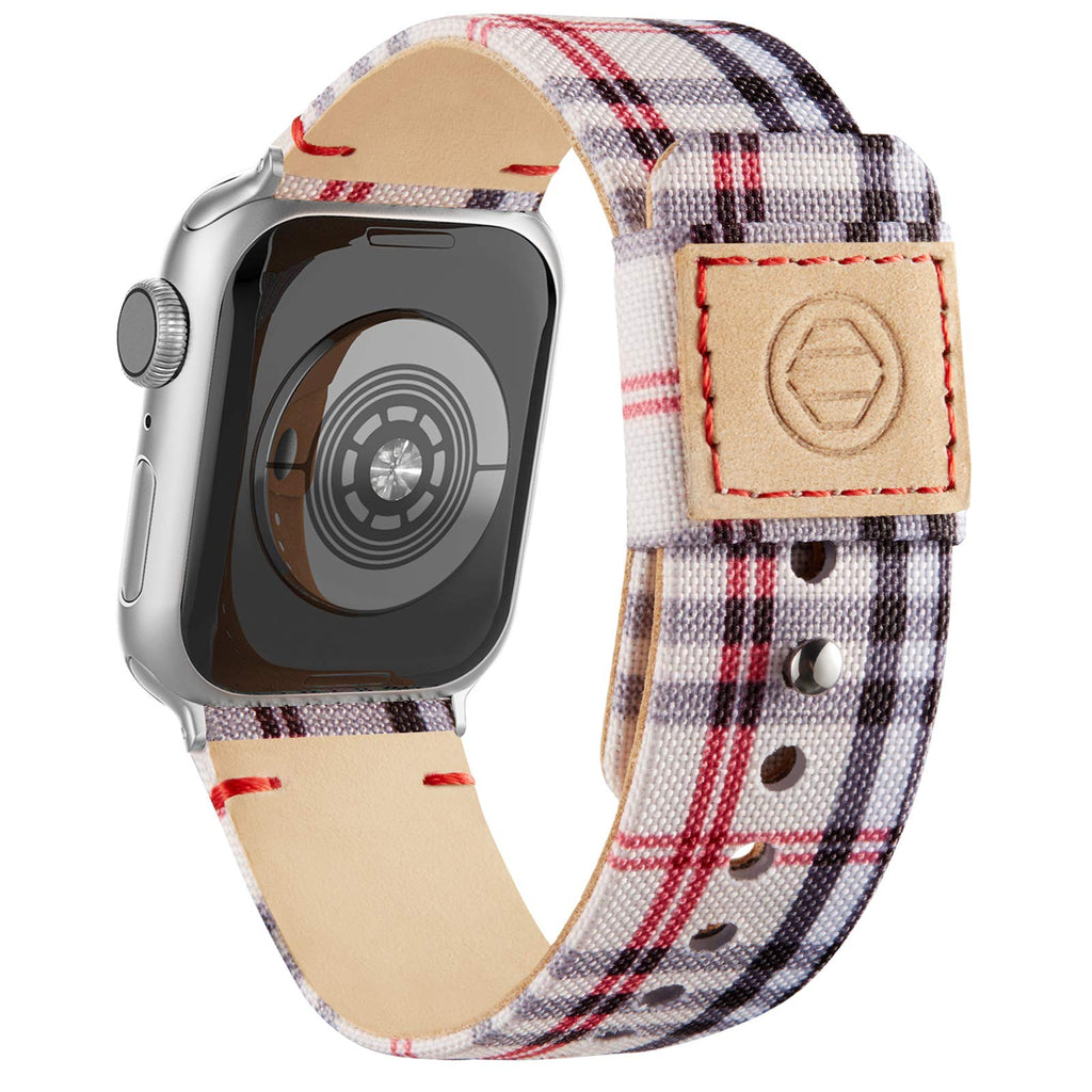 [Australia - AusPower] - Adepoy Fabric Cloth Bands Compatible with Apple Watch 45mm 44mm 42mm, Canvas Strap with Soft Genuine Leather Lining and Snap Button for Apple iwatch Series 7/6/5/4/3/2/1/SE, Plaid 42/44/45mm 42mm/44mm/45mm 