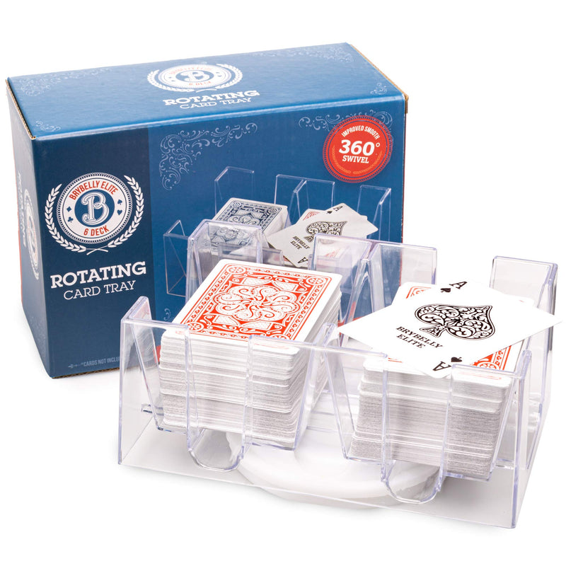 [Australia - AusPower] - Brybelly Elite 6-Deck Rotating Card Tray - Improved Smooth 360 Degree Swivel - Convenient Playing Card Holder Great for Canasta, Hand and Foot, Dealing and Discard Accessories 