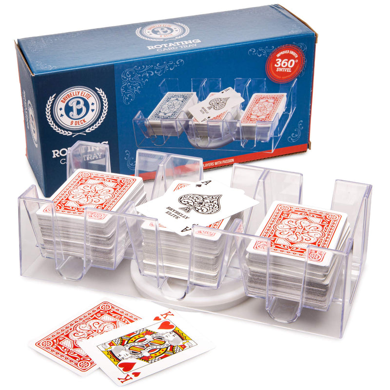 [Australia - AusPower] - Brybelly Elite 9-Deck Rotating Card Tray - Improved Smooth 360 Degree Swivel - Convenient Playing Card Holder Great for Canasta, Hand and Foot, Dealing and Discard Accessories 