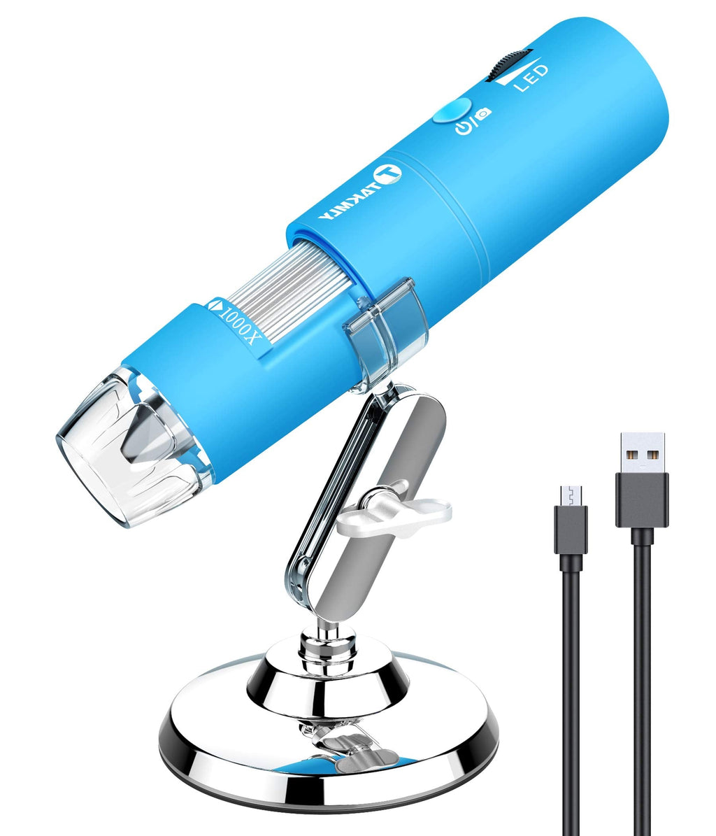 [Australia - AusPower] - Wireless Digital Microscope Handheld USB HD Inspection Camera 50x-1000x Magnification with Stand Compatible with iPhone, iPad, Samsung Galaxy, Android, Mac, Windows Computer (Blue) Blue 