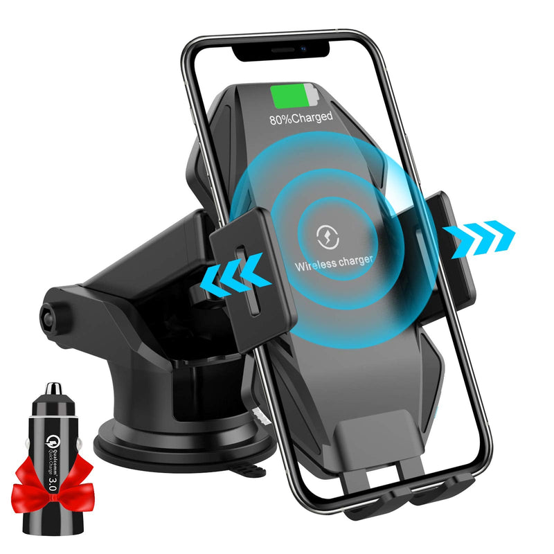 [Australia - AusPower] - 15W Wireless Car Charger Mount, Flashda Auto-Clamping Car Phone Holder for Dashboard/Air Vent/Windshield, Qi Fast Charging Phone Car Mount for iPhone 12/12 Pro Max/XS/X,Samsung S20/S10/Note10 and More Matte Black_1014 