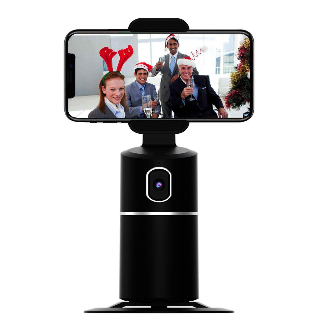 [Australia - AusPower] - Face Tracking Cell Phone Stand Desktop Phone Holder Dock with 360° Rotate Smart Object Track Camera Cradle for iPhone Android Phones Vlog Shooting Live Streaming Video Chat Face Time (Black) Black 