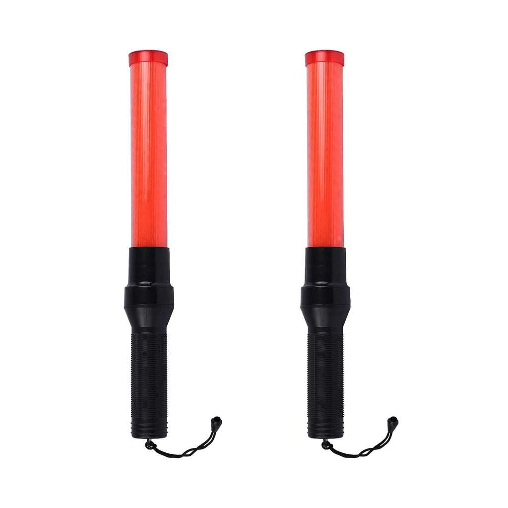 [Australia - AusPower] - 2 Pieces 16 inch Red Signal LED Baton Light,3 Flashing Modes, Traffic Control Wand with Wrist Strap, Using 2 D-Size Batteries (Not Included) 2 PC 