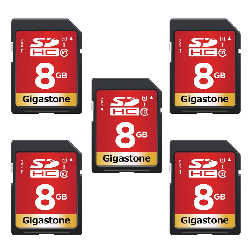 [Australia - AusPower] - Gigastone 8GB 5-Pack SD Card UHS-I U1 Class 10 SDHC Memory Card Full HD Video Canon Nikon Sony Pentax Kodak Olympus Panasonic Digital Camera, with 5 Mini Cases SD 8GB U1 5-Pack 