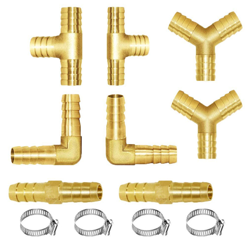 [Australia - AusPower] - Joywayus 8PCS 1/2” Brass Hose Barb Set,90 Degree L Right Angle Elbow, Y-Shape Air Hose Barb, Tee Hose Barb, Fuel/AIR/Water/Oil/Gas 0.5 Inch 