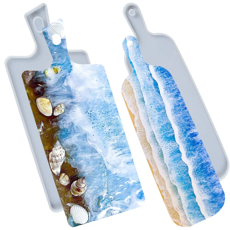 [Australia - AusPower] - FUNSHOWCASE Cheese Board Epoxy Resin Silicone Molds with Handles and Holes for Serving Tray, Platter, Large Rectangle 13.1inch 2 Rectangular Cheese Boards 