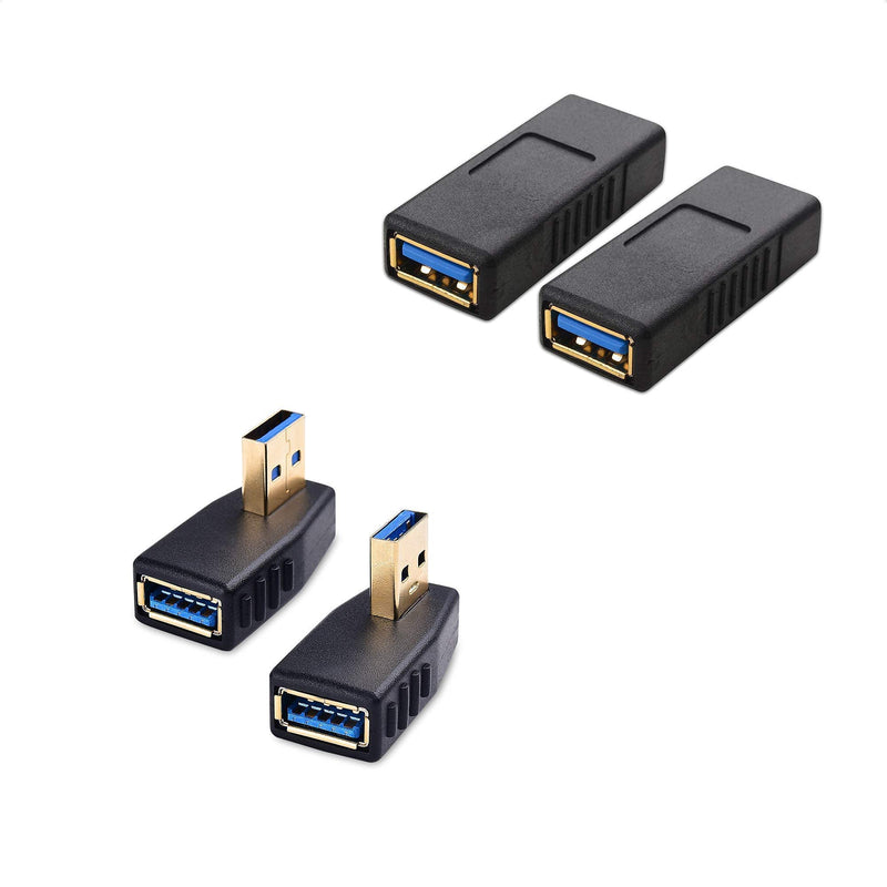 [Australia - AusPower] - Cable Matters 2-Pack USB 3.0 Coupler USB Female to Female Adapter Gender Changer & Combo-Pack 90 Degree Left and Right Angle USB Adapter 