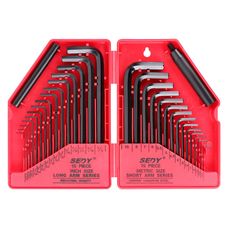 [Australia - AusPower] - SEDY Hex Key Wrench Set, 32-Piece (0.028-3/8 inch, 0.7-10 mm) | Allen Wrench Set with 2-Piece Extension 
