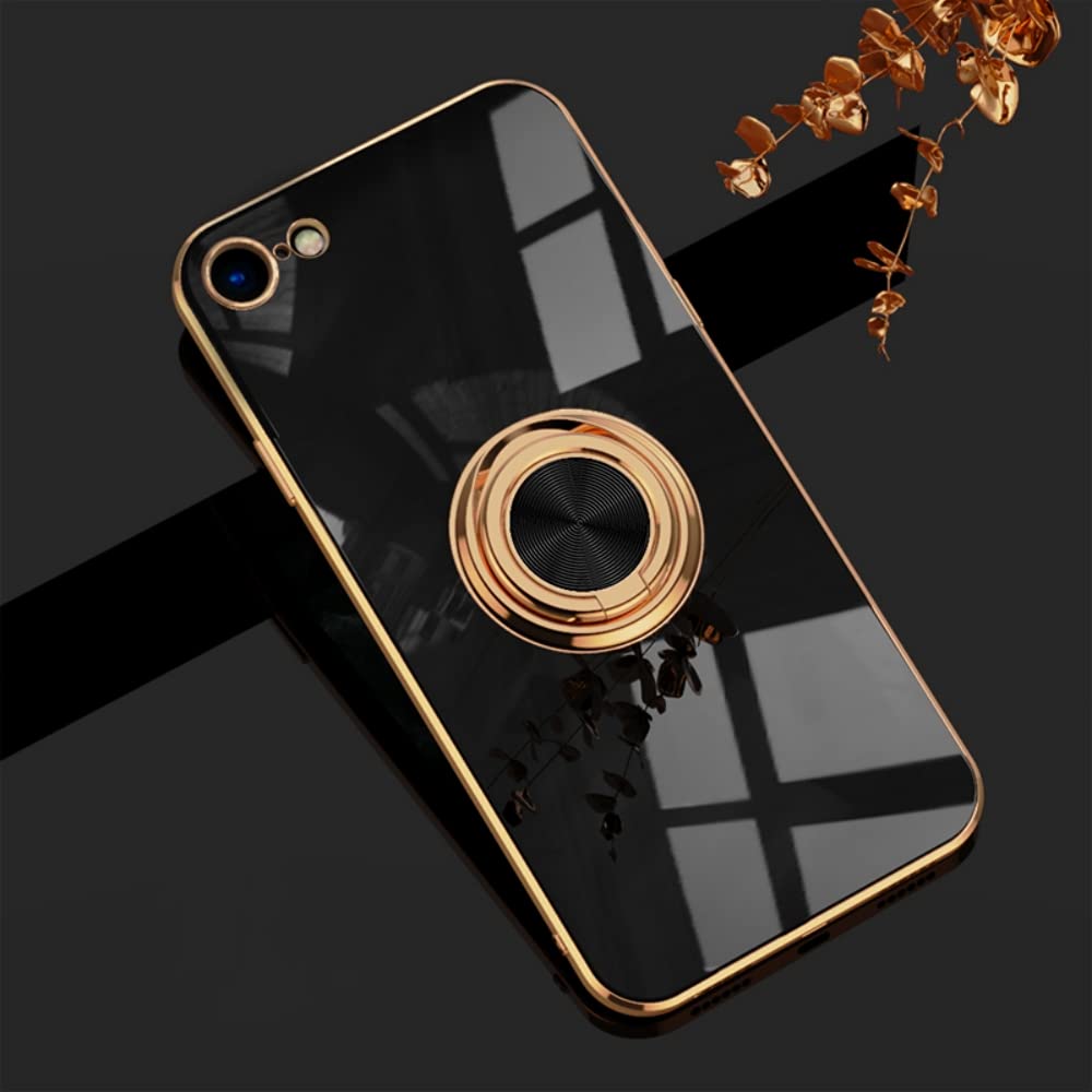 [Australia - AusPower] - EYZUTAK Electroplated Magnetic Ring Holder Case, 360 Degree with Rotation Metal Finger Ring Holder Magnet Car Holder Soft Silicone Shockproof Cover for iPhone 7 Plus iPhone 8 Plus - Black iPhone 7 Plus/8 Plus 