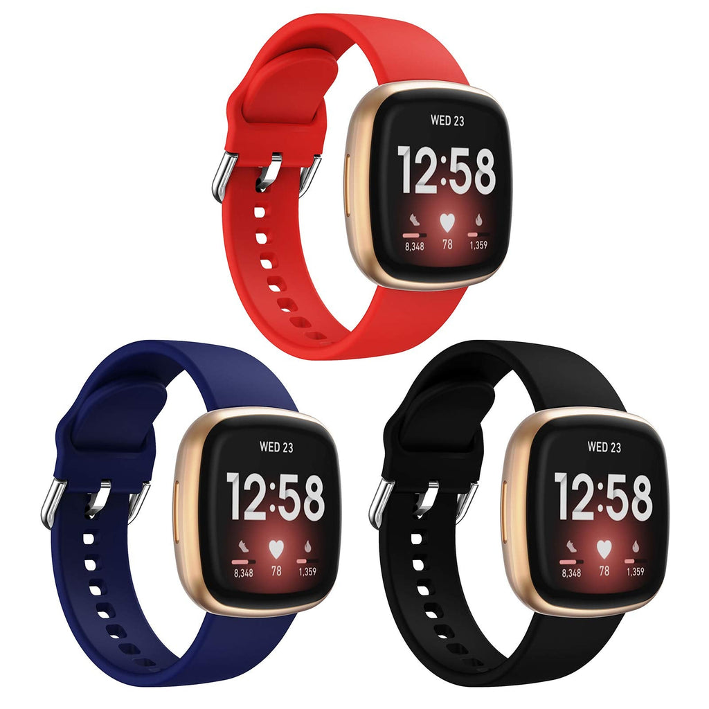 [Australia - AusPower] - eiEuuk 3 Pack Bands Compatible with Fitbit Versa 3 & Sense, Soft Silicone Replacement Watch Strap Wristband Accessories for Versa 3/Sense Smartwatch Red + Dark blue + Black 
