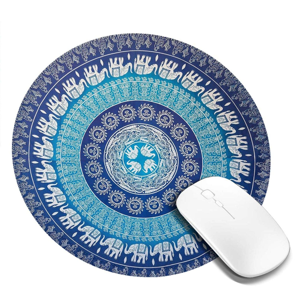 [Australia - AusPower] - Mouse Pad Hippie Elephant Mandala Blue Bohemian Art Gaming Computer Mouse Mat with Stitched Edge Rubber Base Round Mousepad for Home Office Laptop Elephant Mandala Round Mouse Pad 7.9x7.9 In 1 PCS 