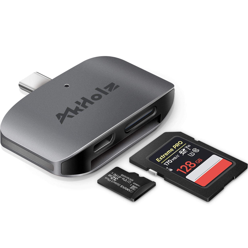 [Australia - AusPower] - SD Card Reader, AkHolz 2 in 1 USB C SD Card Reader Adapter (USB 3.0) for SD, Micro SD, RS-MMC, UHS-I Cards, Work on MacBook Pro, iPad Pro 2020, iPad Air 4, Galaxy S20, Surface Book 2, Trail Cam, Drone 