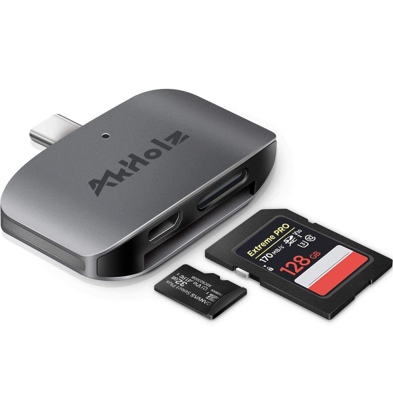 [Australia - AusPower] - SD Card Reader, AkHolz 2 in 1 USB C SD Card Reader Adapter (USB 3.0) for SD, Micro SD, RS-MMC, UHS-I Cards, Work on MacBook Pro, iPad Pro 2020, iPad Air 4, Galaxy S20, Surface Book 2, Trail Cam, Drone 