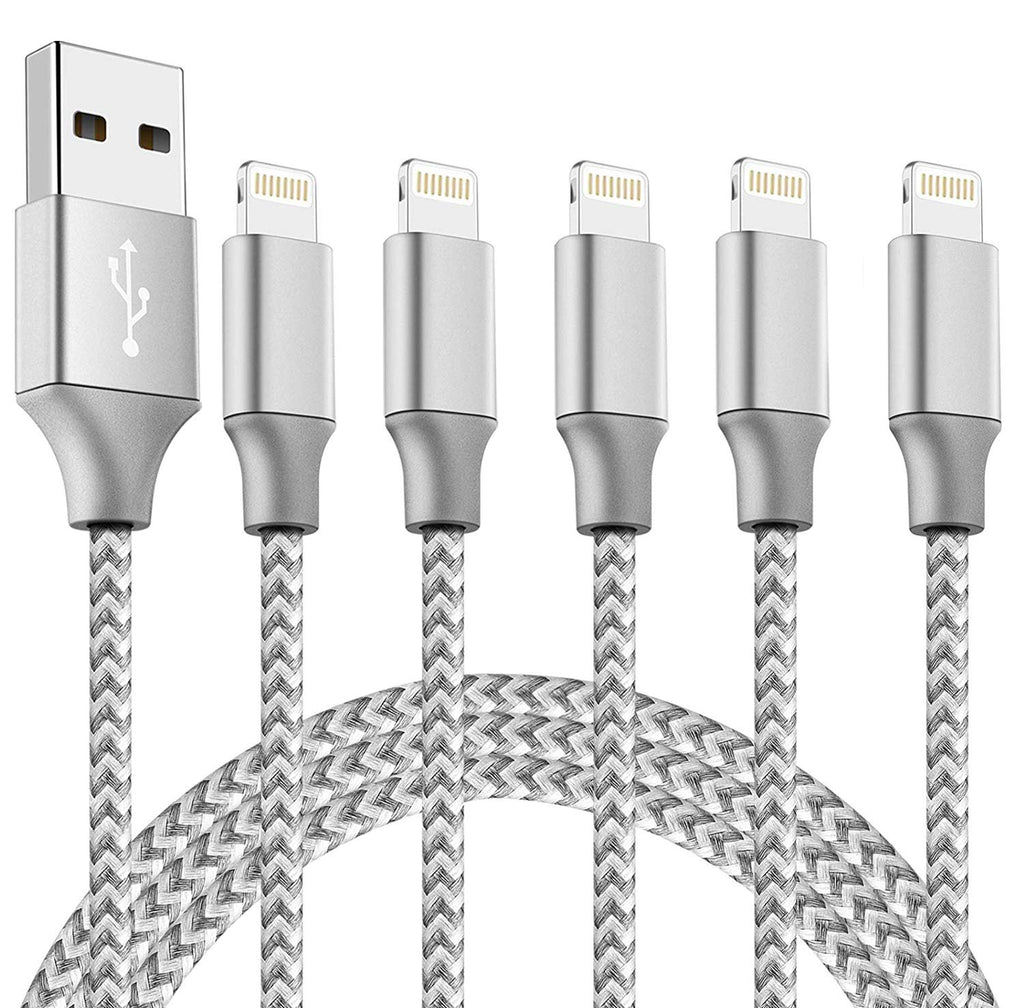 [Australia - AusPower] - Charger iPhone Cable Cord [Apple MFi Certified] 5Pack 6 FT iPhone USB Lightning Cable Nylon Braided Fast iPhone Charging Cord Data Sync USB Wire for iPhone 13/12/11 Pro/XR/X/8/7/6/5/SE, ipad, AirPods Gray&White 