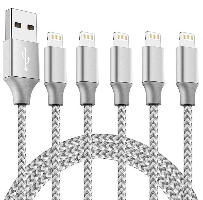 [Australia - AusPower] - Charger iPhone Cable Cord [Apple MFi Certified] 5Pack 6 FT iPhone USB Lightning Cable Nylon Braided Fast iPhone Charging Cord Data Sync USB Wire for iPhone 13/12/11 Pro/XR/X/8/7/6/5/SE, ipad, AirPods Gray&White 