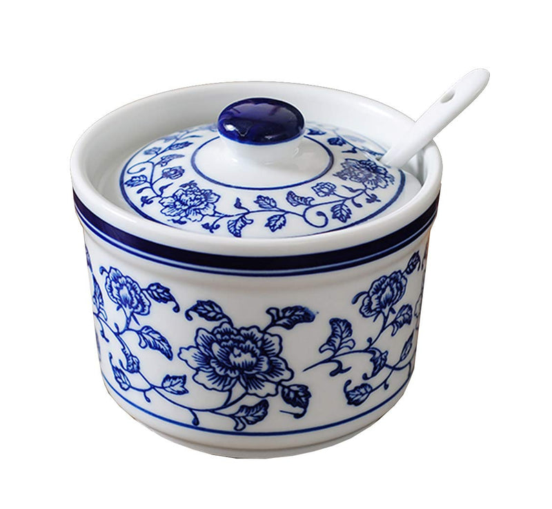 [Australia - AusPower] - Retro Ceramic Blue and White Sugar Bowl Seasoning Pot Storage Jar with Lid 