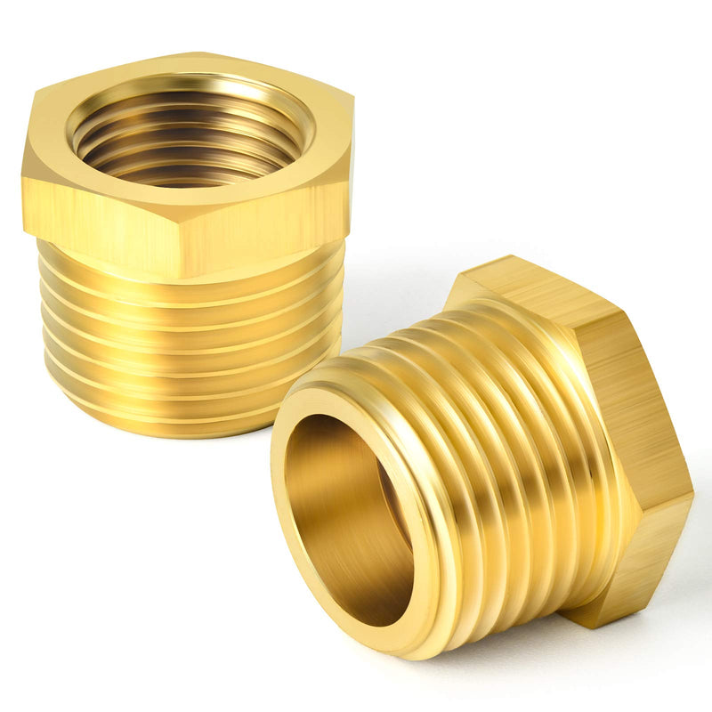 [Australia - AusPower] - TAISHER 2PCS Brass Reducer Hex Bushing Threaded Pipe Fitting 1" NPT Male x 1/2" NPT Female Adapter 1" MNPT x 1/2" FNPT 2 