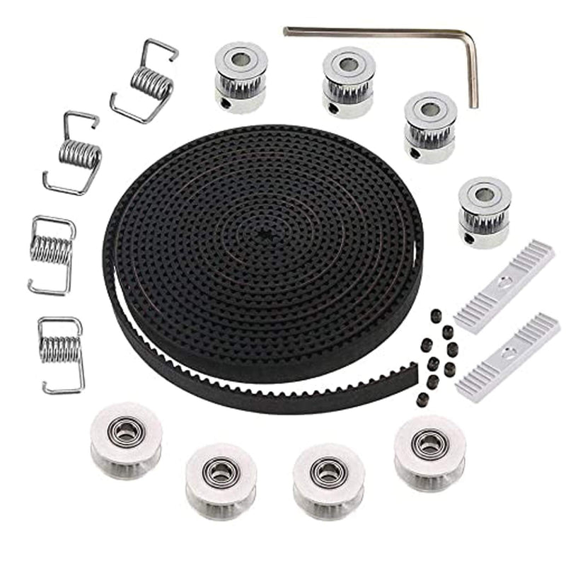 [Australia - AusPower] - 5M GT2 Timing Belt 6mm Width + 4pcs 20 Teeth 5mm Bore Timing Pulley Wheel + 4pcs Idler + 4pcs Tensioner Spring Torsion + 2pcs Gear Clamp Mount Block with Allen Wrench for 3D Printer L Silver 16 
