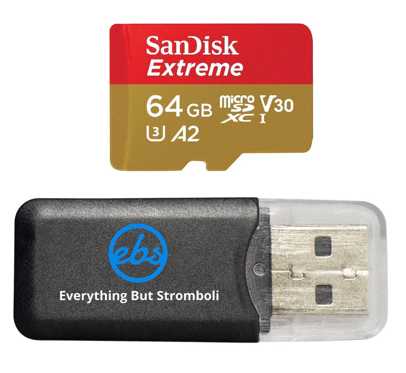 [Australia - AusPower] - SanDisk Extreme V30 A2 64GB MicroSD Memory Card for DJI Mavic Mini 2 Drone Class 10 4K SDXC Bundle with (1) Everything But Stromboli Micro Card Reader 