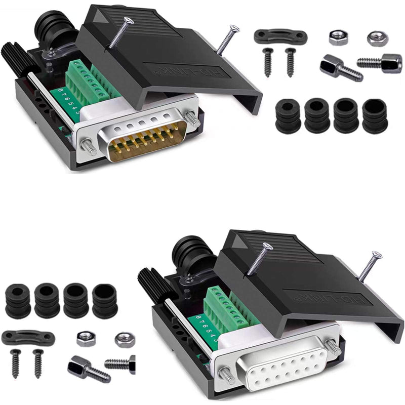 [Australia - AusPower] - Jienk DB15 Solderless Male Female RS232 D-SUB Serial Adapters, 16mm thinner 15 Pin Port Terminal Solderfree Breakout Board Connector with Case Accessories M/F 
