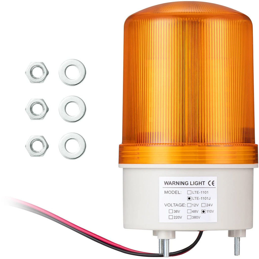 [Australia - AusPower] - GKEEMARS Industrial Signal Alarm Tower Lamp LTE-1101J AC 110V, LED Rotating Strobe Warning Light with Buzzer for Emergency (Yellow) Yellow 