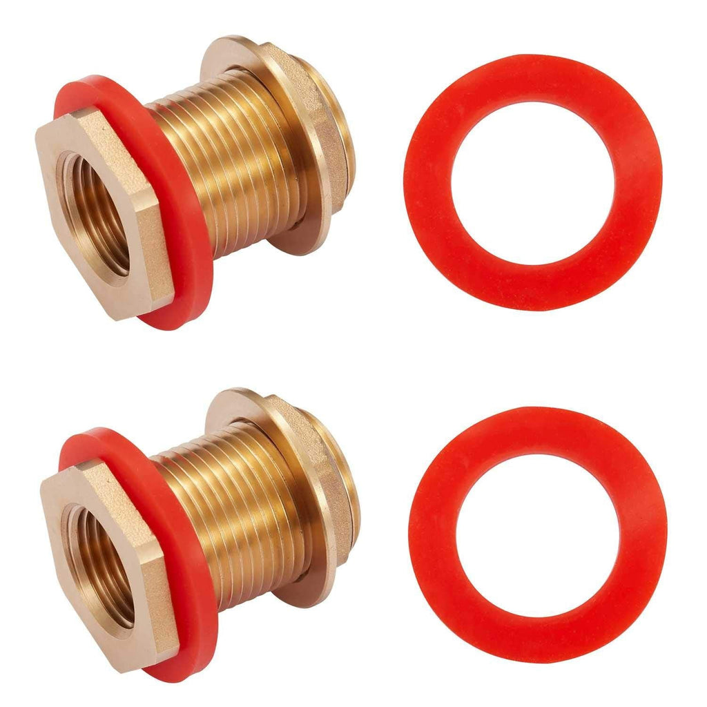 [Australia - AusPower] - Minimprover 2 Pack Brass Water Tank Fitting,1/2" NPT Female 3/4" GHT Male, Double Threaded Bulkhead Fitting with 2 Rubber Ring Stablizing 2PCS 3/4"GHT x 1/2"NPT 