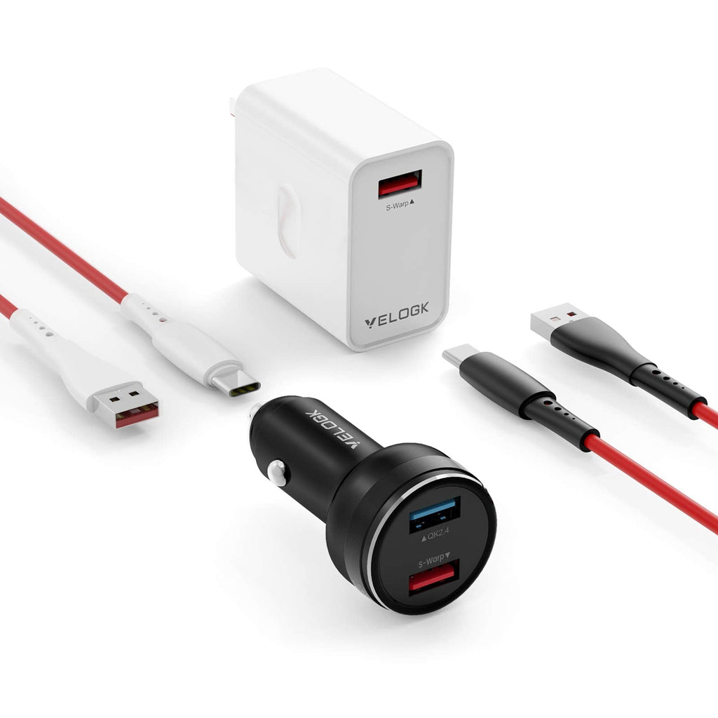 [Australia - AusPower] - VELOGK Warp Charger Kit 30W [5V/6A] for Oneplus 8/8 Pro/7 Pro/7T/7T Pro/7/6T/6/5T/5/3T/3/Nord N10 5G, Fast Warp/Dash Car Charger Adapter+Wall Charger+2xType C Warp Charge Cables(3.3ft) 