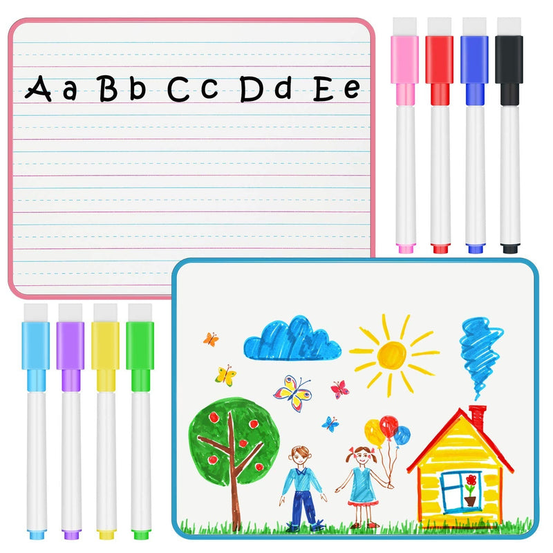 [Australia - AusPower] - 2 Pieces Ruled Lap Boards Colored Frame Dry Erase Double Sided Dry Erase Whiteboards with 12 Pieces Color Mixed Erasable Maker Pens for Kids Children Student Teacher Classroom Supplies Home Studying 
