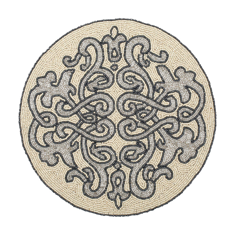 [Australia - AusPower] - Bedding Craft Round Beaded Placemats White Silver Dk Grey 13Inch Round,Placemats for Dining Table,Beaded Placemats, Beaded Charger Placemats,Holiday & Christmas Beaded Placemats,Beaded Glitz Charger 