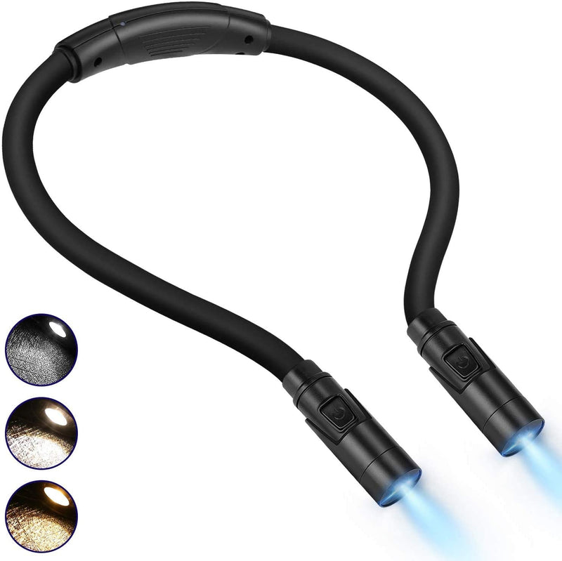 [Australia - AusPower] - LUXJET Book Light for Reading in Bed at Night, USB Rechargeable, 360° Flexible Arm, 3 Modes LED Reading Lights for Knitting, Repair,Travel, Camping (Black) Black 