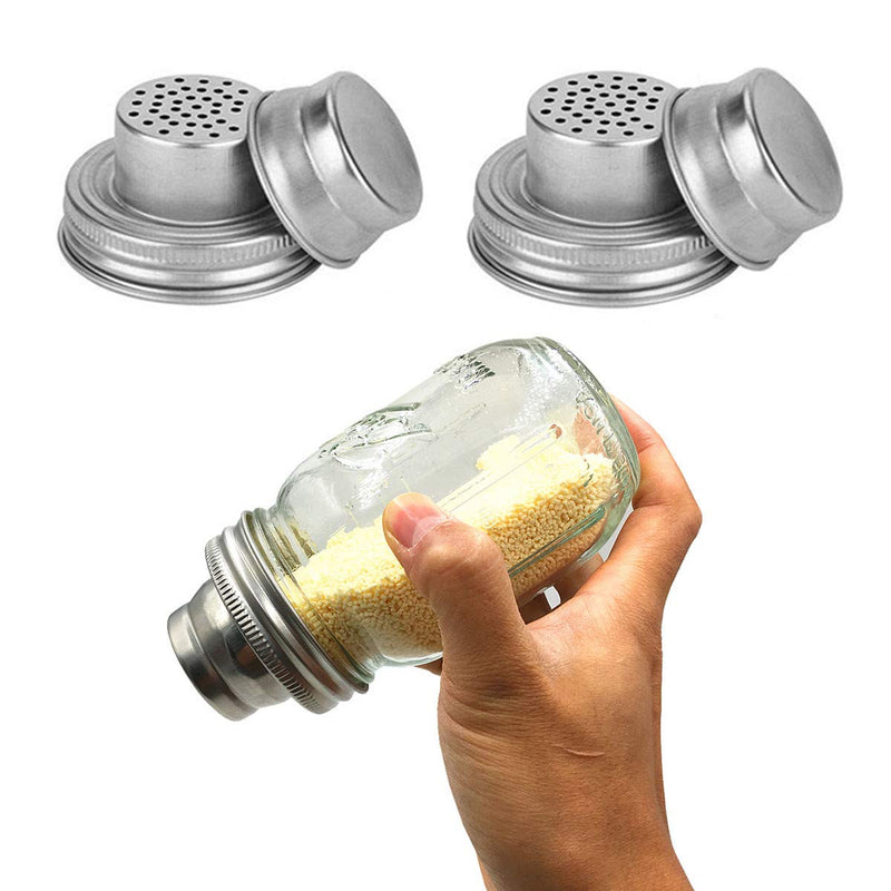 [Australia - AusPower] - 2 Pack Stainless Steel Mason Jar Shaker Lids with Silicone Seals for Dredge Flour,Mix Spices,Sugar, Salt, Peppers and Any Regular Mouth Mason Jar Canning Jar 