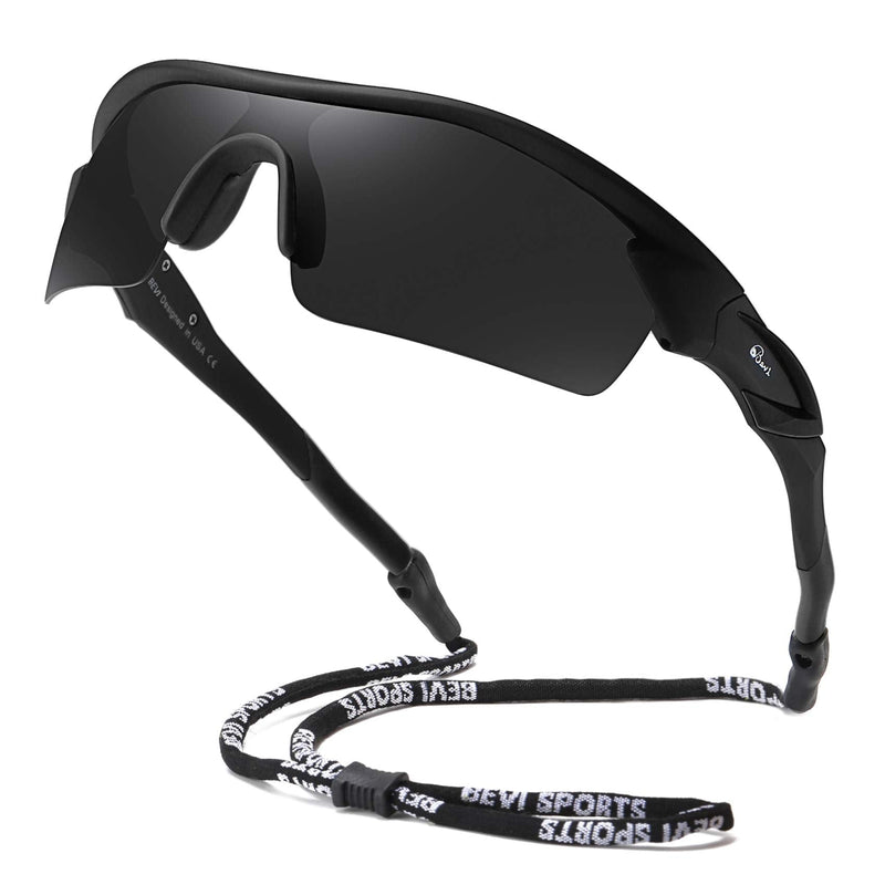 [Australia - AusPower] - Bevi Polarized Sports Sunglasses TR90 Unbreakable Frame for Men Women Running Cycling Golf Baseball Black 