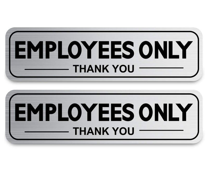 [Australia - AusPower] - 2pcs Employees Only Sign Stickers, Metal like Brushed Silver, 9"x2.5", Back Adhesive, Waterproof and Fade Resistant, Thick Premium Quality Vinyl, for Business Door Wall Signboard Office Store Restroom 