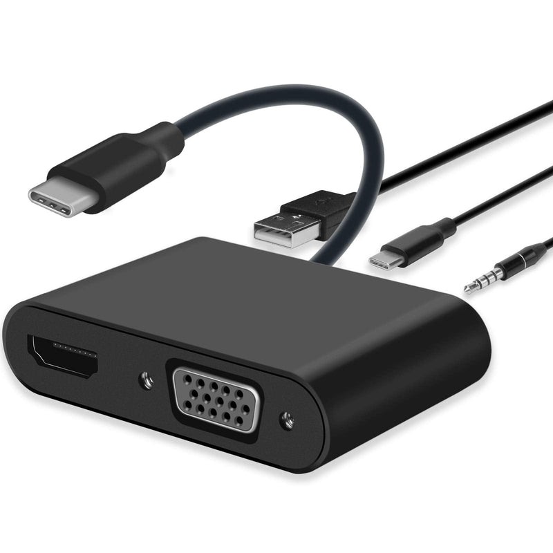 [Australia - AusPower] - USB C to HDMI VGA Adapter, 5-in-1 Hub USB 3.0 OTG Charging Power PD Port Compatible MacBook Pro,Surface go, Samsung Galaxy S8/S9 and More 