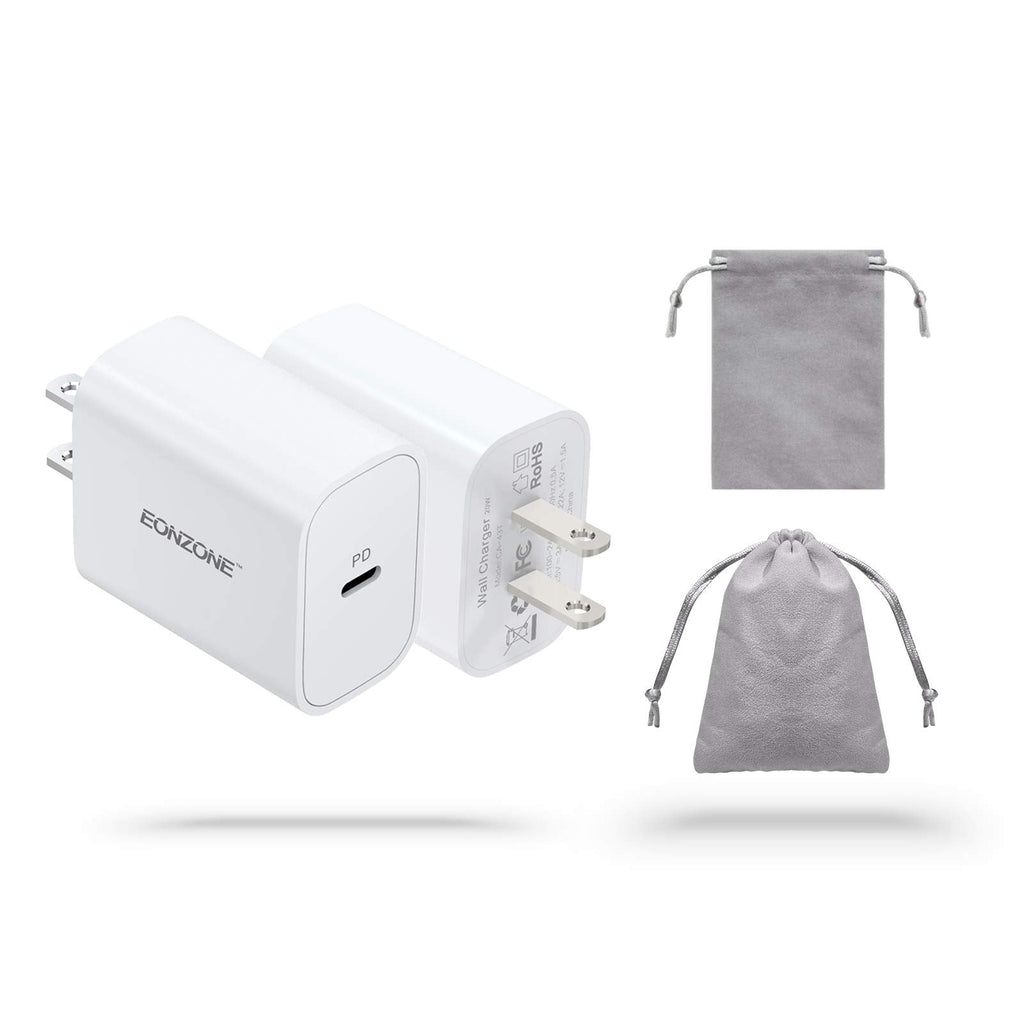 [Australia - AusPower] - USB C Charger for iPhone, EONZONE PD Fast Charger, 20W QC 3.0 Type C Wall Charger, USB C Adapter for iPhone 12/12 Pro/12 Pro Max/12 Mini, Pixel, Galaxy, iPad Pro, AirPods Pro, and More, White 2 Packs 